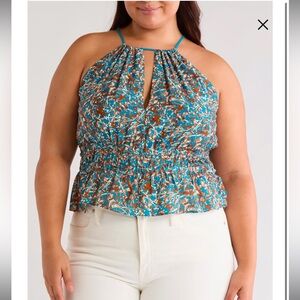 Joie Valarie Keyhole Peplum Tank NWT Size 4X Fjord Blue Multi (Retails $198)